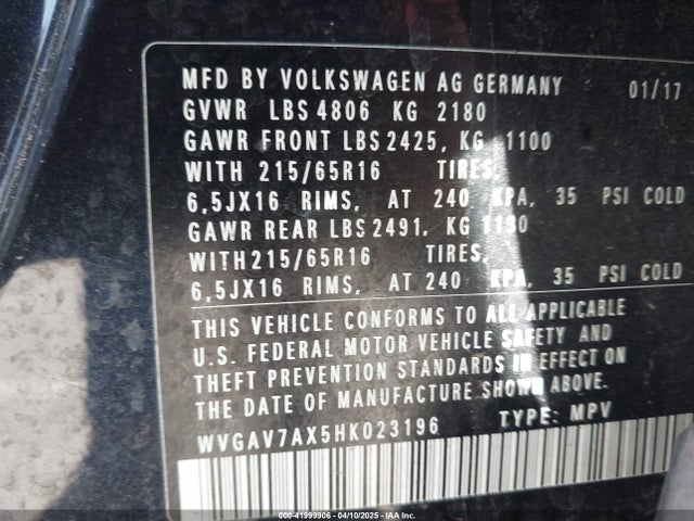WVGAV7AX5HK023196 Volkswagen Tiguan 2.0t/2.0t S