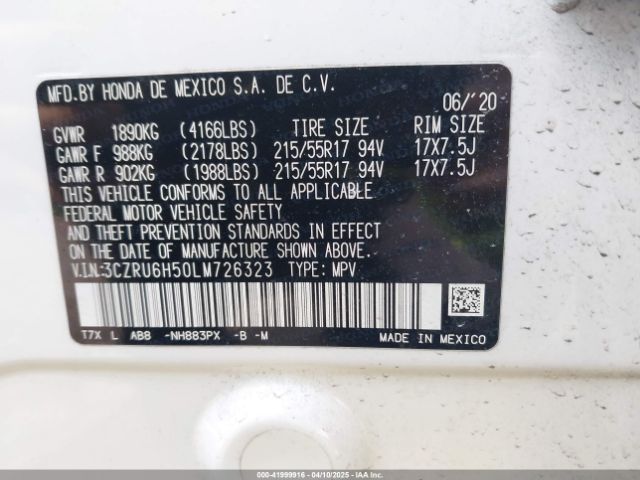 3CZRU6H50LM726323 Honda Hr-v Awd Ex