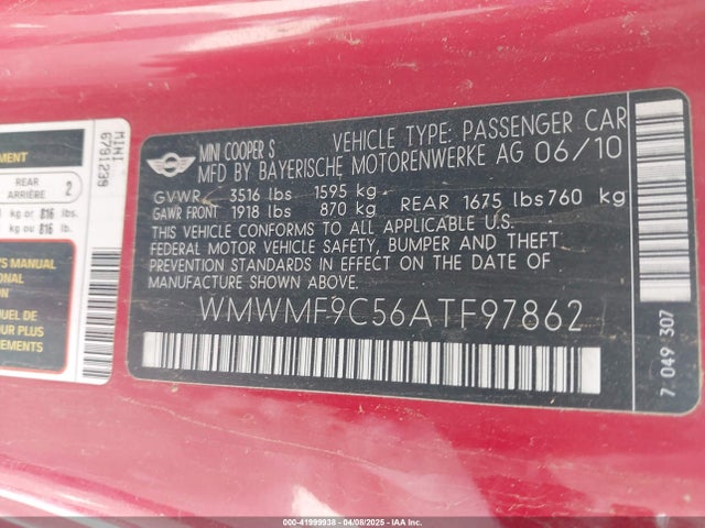 2010 MINI JOHN COOPER WORKS WMWMF9C56ATF97862 Photo 8