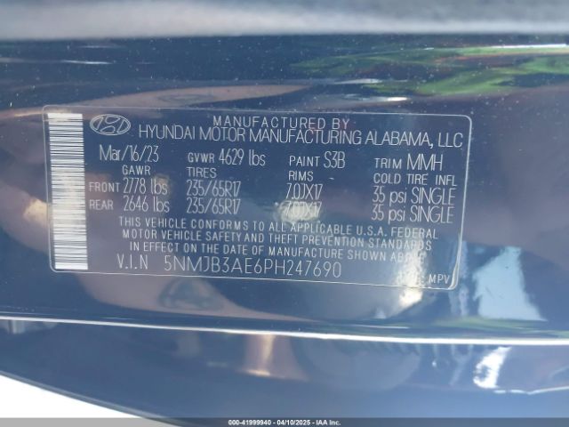 5NMJB3AE6PH247690 Hyundai TUCSON SEL