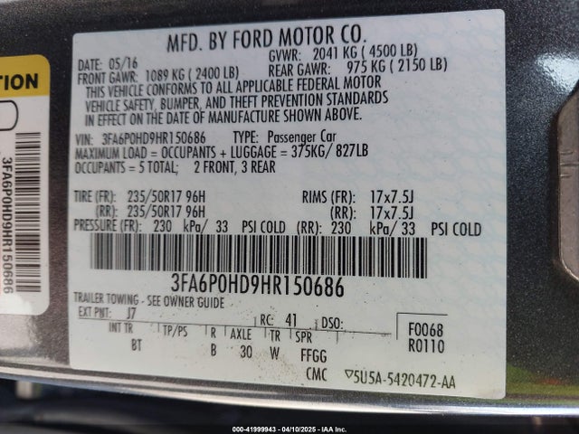 3FA6P0HD9HR150686 Ford FUSION SE