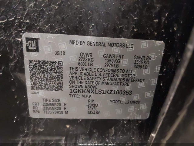 1GKKNXLS1KZ100353 GMC lgx - direct injection, variable valve timing, alum, gen 2