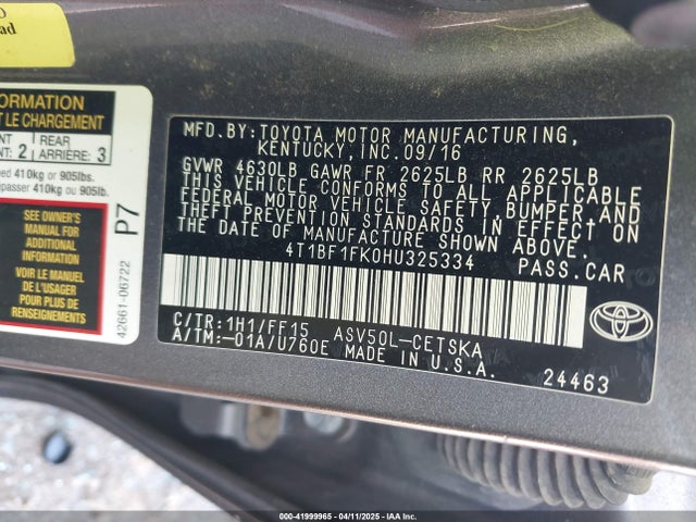 4T1BF1FK0HU325334 Toyota 2ar-fe