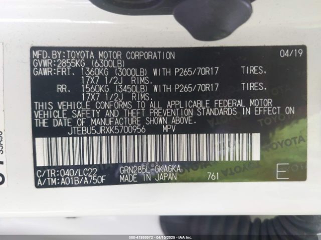 JTEBU5JRXK5700956 Toyota 4runner Trd Off Road Premium