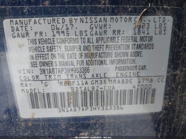 Nissan SENTRA S 2017 3N1AB7AP3HY353386 Image 9
