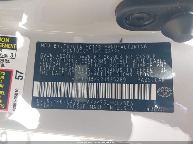 4T1T11BK4RU125289 Toyota CAMRY SE