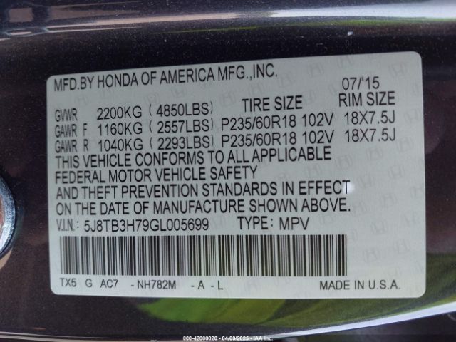 5J8TB3H79GL005699 Acura Rdx Advance Package