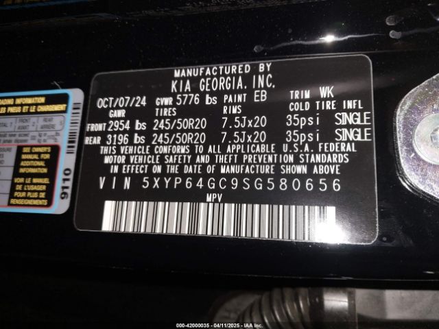 5XYP64GC9SG580656 KIA Telluride S