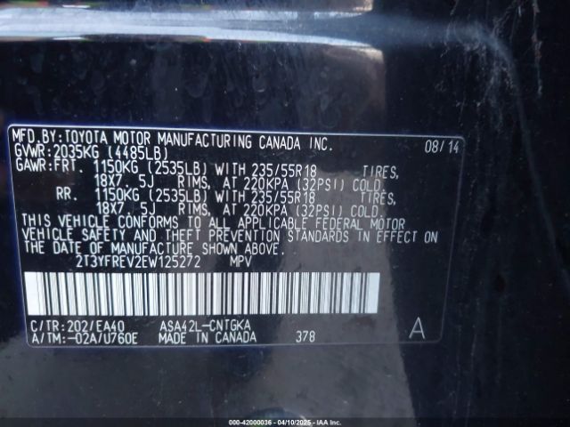 2T3YFREV2EW125272 Toyota Rav4 Limited