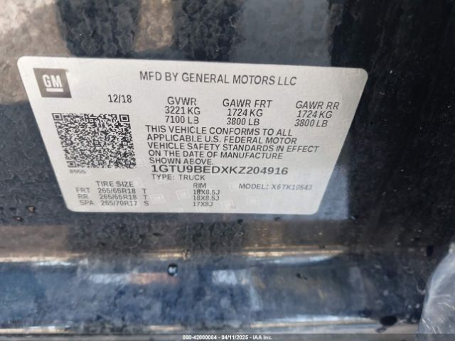 1GTU9BEDXKZ204916 GMC Sierra 1500 Sle