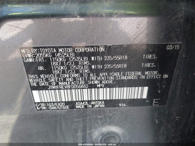 JTMYFREV8FD056862 Toyota Rav4 Limited