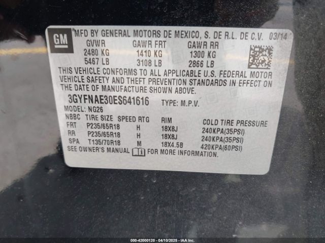 3GYFNAE30ES641616 Cadillac Srx Standard