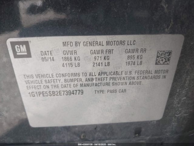 1G1PE5SB2E7394779 Chevrolet Cruze 2lt Auto