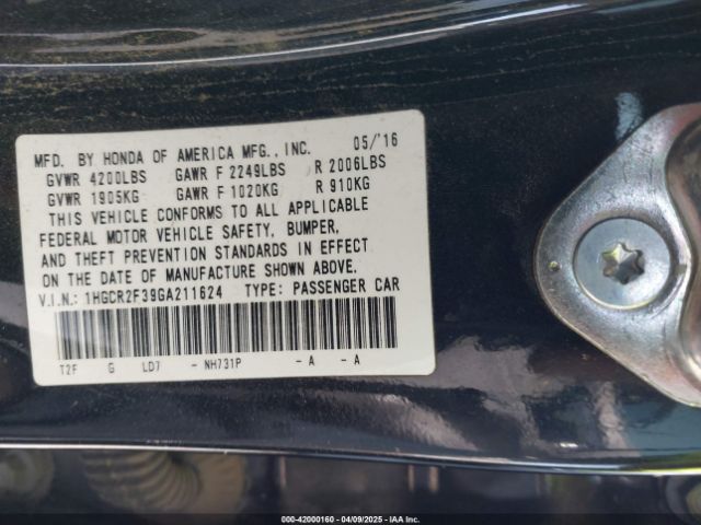 1HGCR2F39GA211624 Honda ACCORD LX