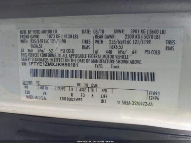 1FTYE1ZMXJKB56181 Ford Transit-150
