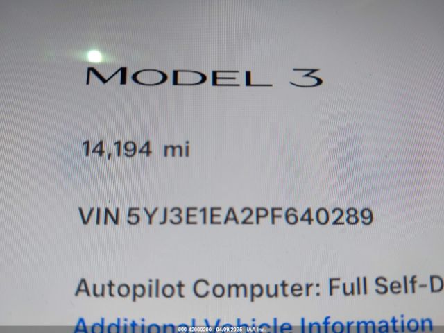 5YJ3E1EA2PF640289 Tesla MODEL 3