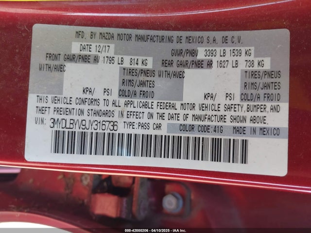 3MYDLBYV9JY316736 Toyota YARIS IA