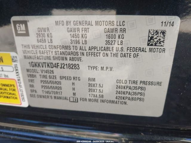 1GKKVTKD4FJ218283 GMC Acadia Denali
