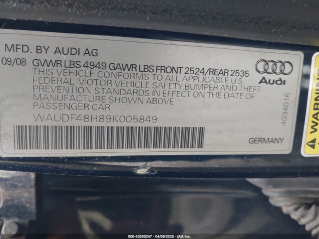 2009 AUDI A4 WAUDF48H89K005849 Photo 8