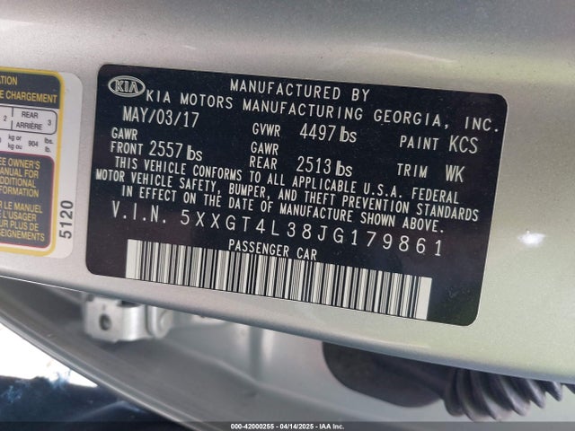5XXGT4L38JG179861 KIA Optima Lx