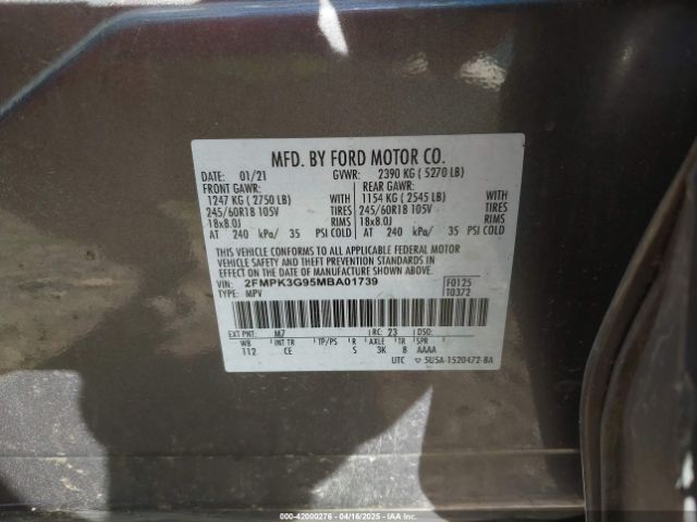 2FMPK3G95MBA01739 Ford EDGE SE
