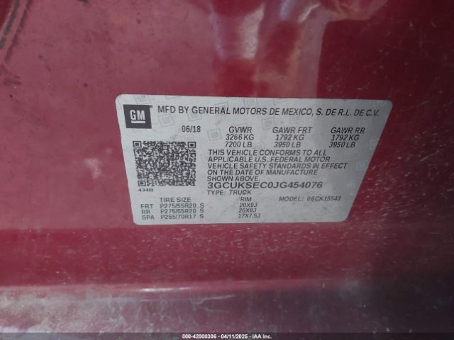3GCUKSEC0JG454076 Chevrolet Silverado 1500 1lz