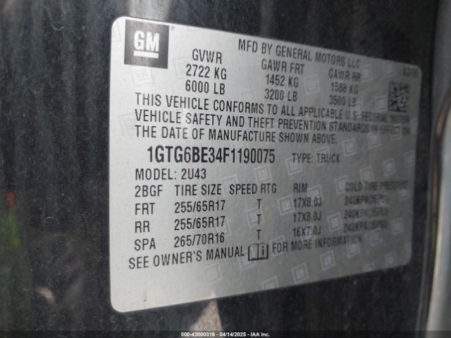1GTG6BE34F1190075 GMC CANYON SLE