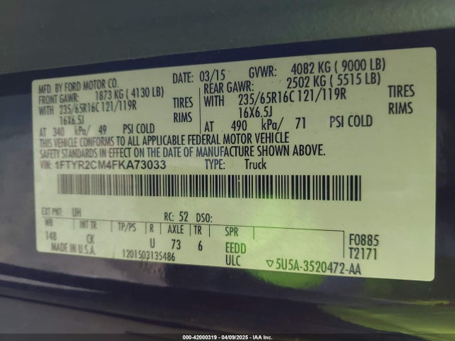 1FTYR2CM4FKA73033 Ford Transit-250