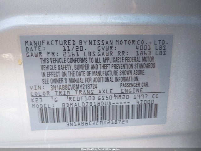 3N1AB8CV8MY218724 Nissan Sentra Sv Xtronic Cvt