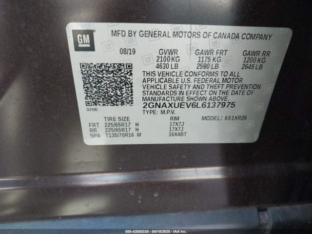 2GNAXUEV6L6137975 Chevrolet Equinox Awd Lt 1.5l Turbo