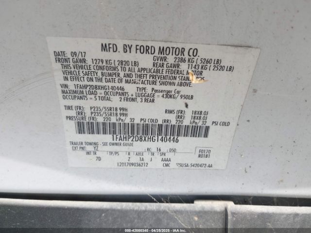 1FAHP2D8XHG140446 Ford TAURUS SE