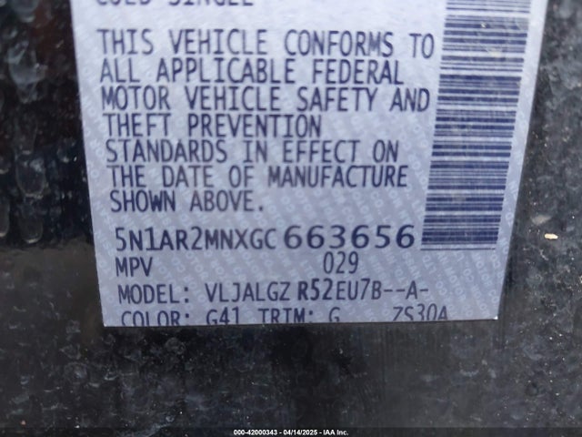 5N1AR2MNXGC663656 Nissan Pathfinder Sl