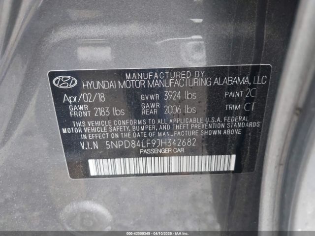 5NPD84LF9JH342682 Hyundai ELANTRA SEL