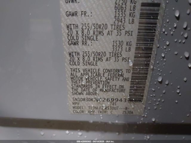 5N1DR3DK7NC269943 Nissan Pathfinder Platinum 4wd