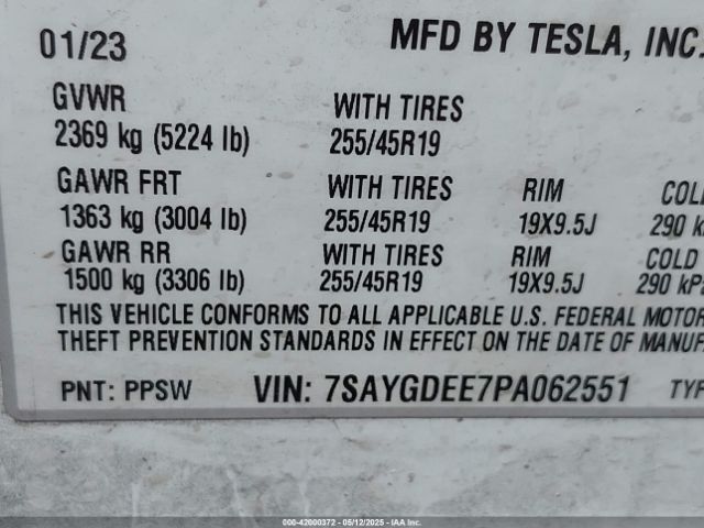 7SAYGDEE7PA062551 Tesla Model Y