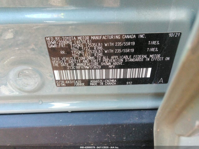 2T3C1RFV7MW173629 Toyota Rav4 Xle Premium