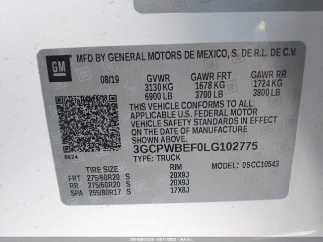 3GCPWBEF0LG102775 Chevrolet Silverado 1500 2wd  Short Bed Custom