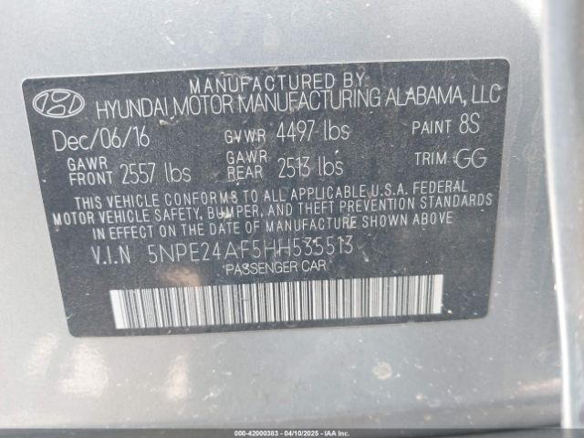 5NPE24AF5HH535513 Hyundai Sonata