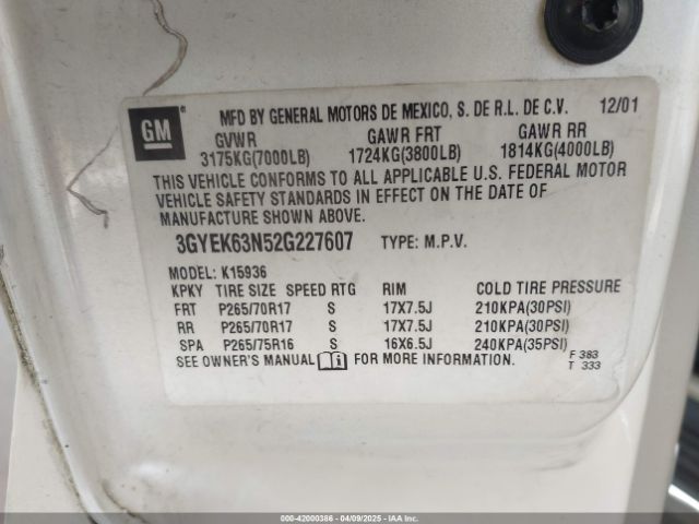 2002 CADILLAC ESCALADE EXT 3GYEK63N52G227607 Photo 8