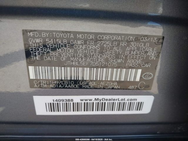 2013 LEXUS LS 460 JTHBL5EF7D5121075 Photo 8