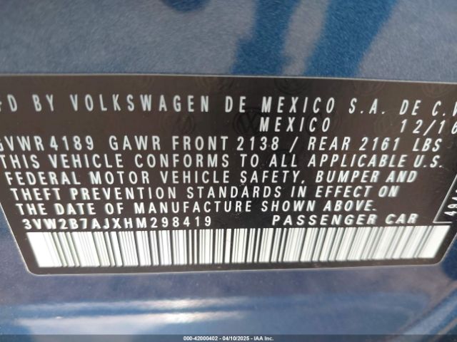 3VW2B7AJXHM298419 Volkswagen Jetta 1.4t S