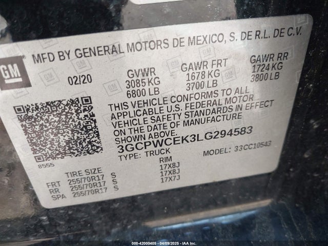 3GCPWCEK3LG294583 Chevrolet Silverado 1500 2wd  Short Bed Lt