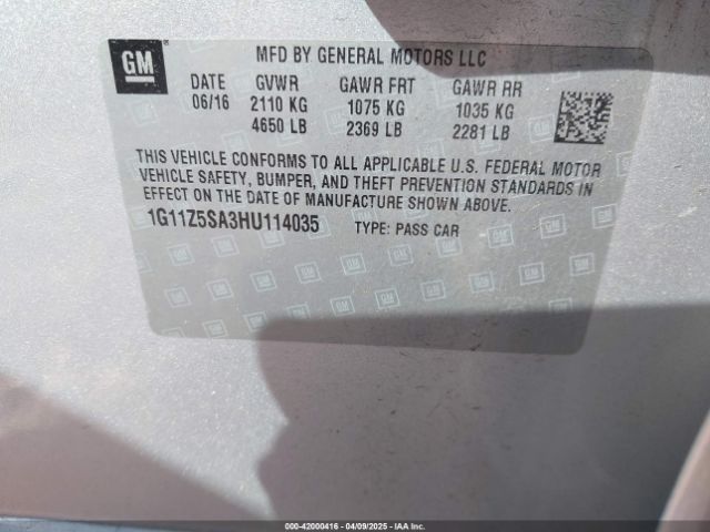 1G11Z5SA3HU114035 Chevrolet IMPALA LS