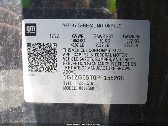 1G1ZG5ST0PF155266 Chevrolet Malibu Fwd Rs