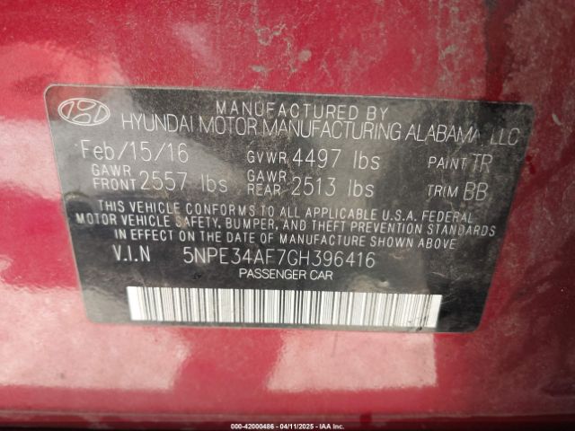 5NPE34AF7GH396416 Hyundai Sonata Sport
