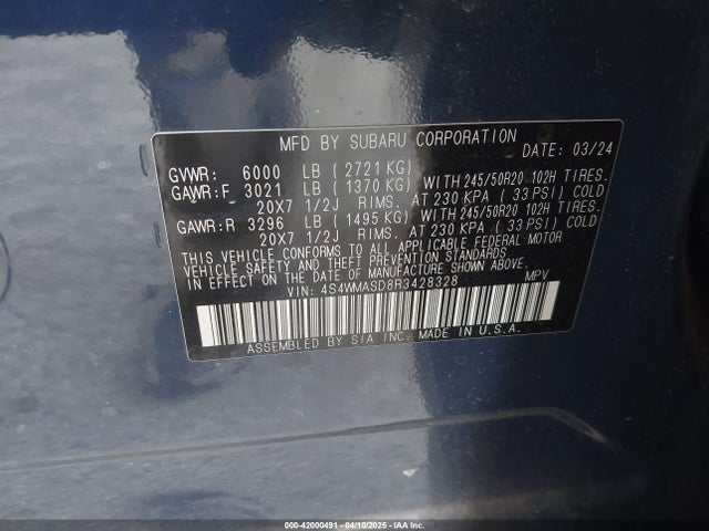 4S4WMASD8R3428328 Subaru Ascent