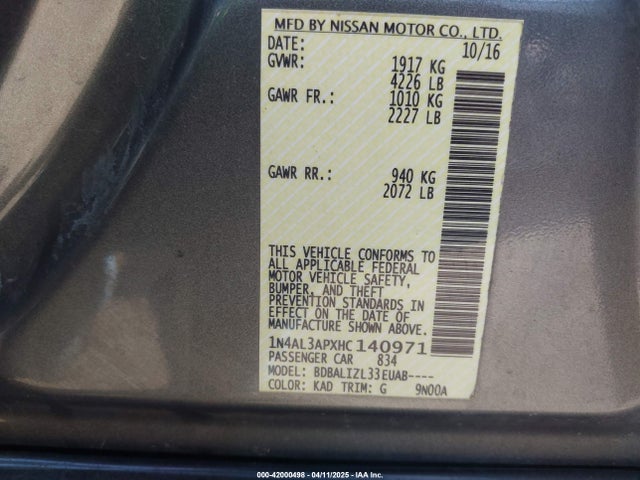 1N4AL3APXHC140971 Nissan Altima 2.5 Sv