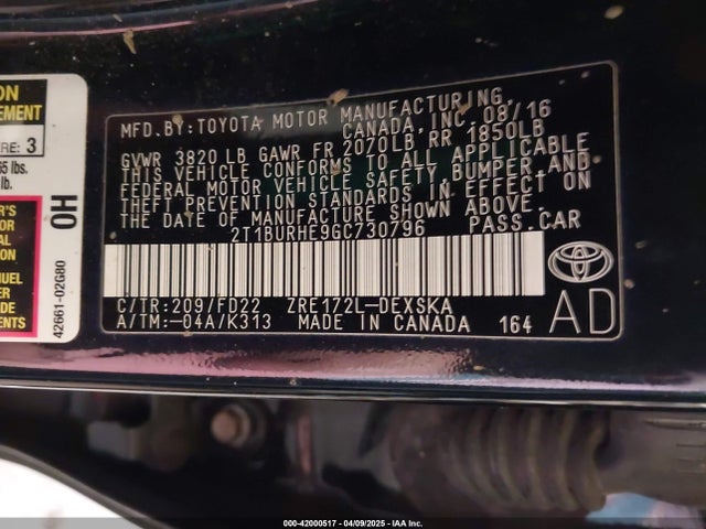 2T1BURHE9GC730796 Toyota Corolla S Plus