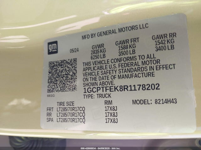 1GCPTFEK8R1178202 Chevrolet Colorado 4wd Zr2