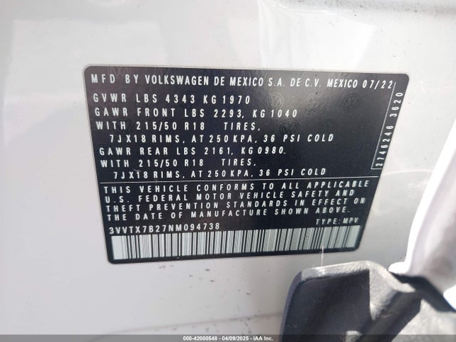 3VVTX7B27NM094738 Volkswagen Taos 1.5t Se